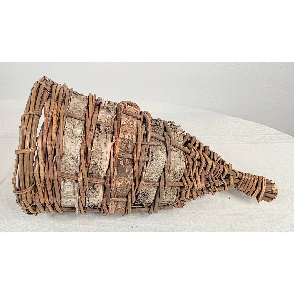 Rustic Woven Willow and Birch Bark Cornucopia Basket Harvest Thanksgiving Decor
